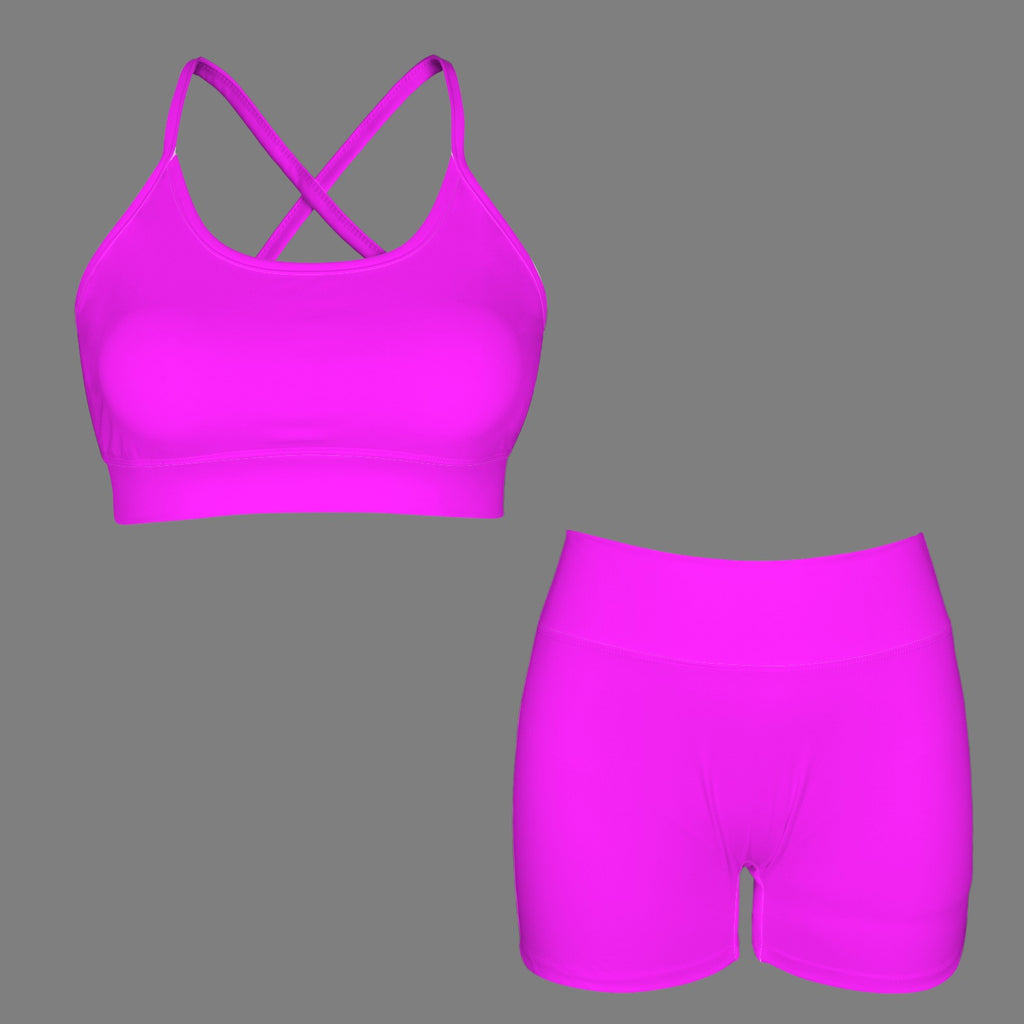 Women's Yoga Short Set- Electric Pink