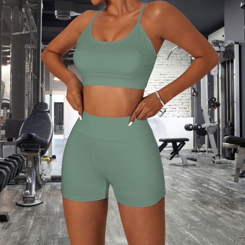 Women's Yoga Shorts Set- Army Green