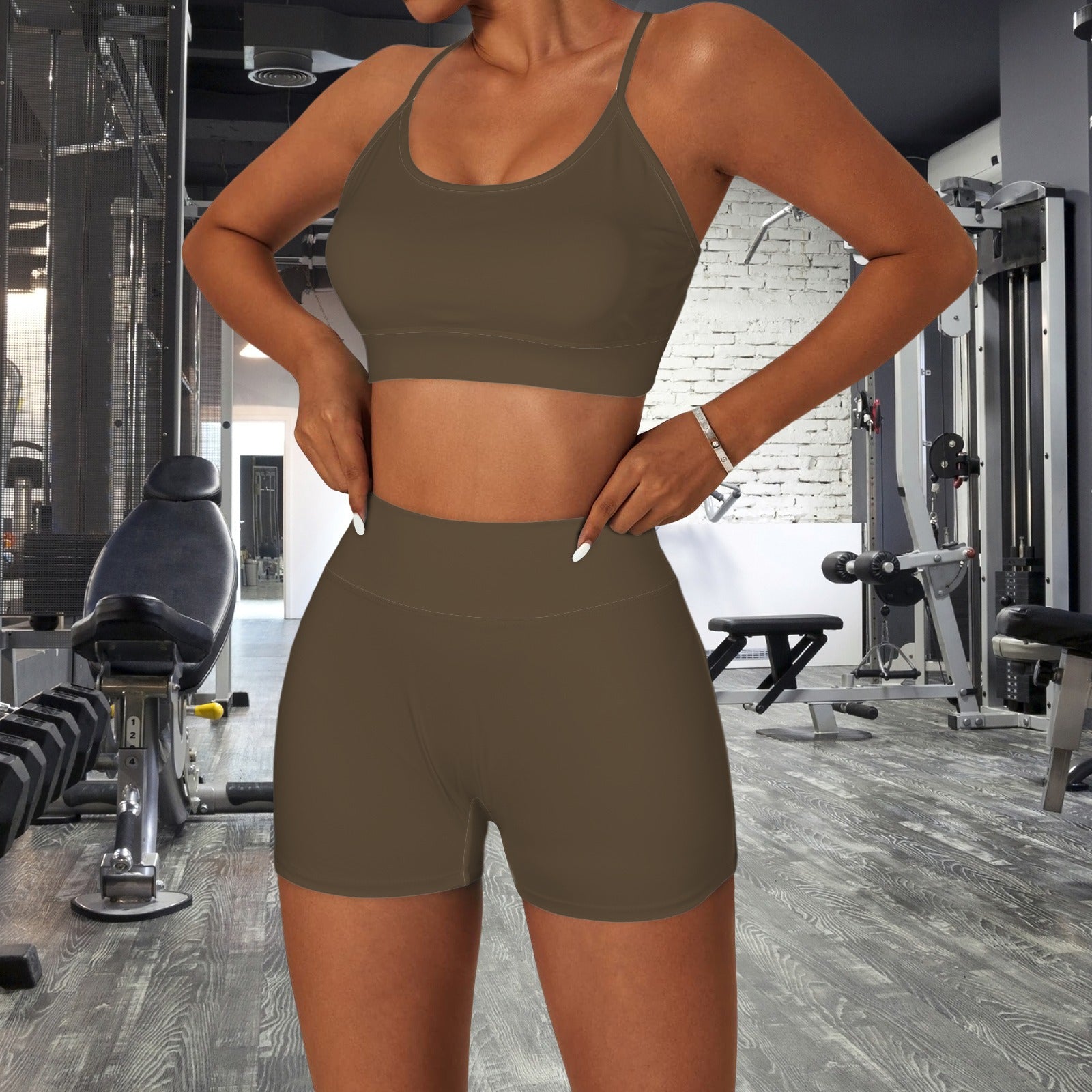 Women's Yoga Shorts Set- Chocolate