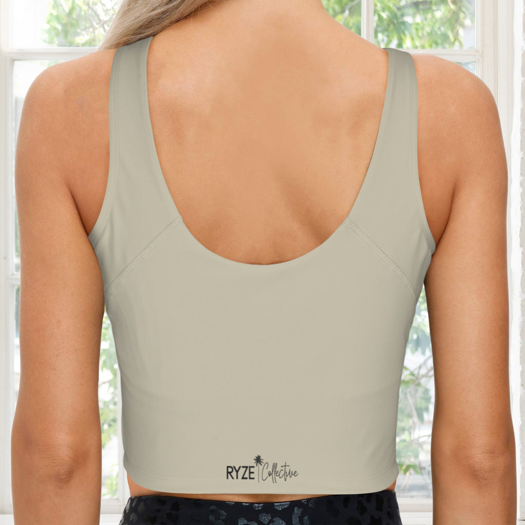 V Neck Scoop Crop Tank-  Sand