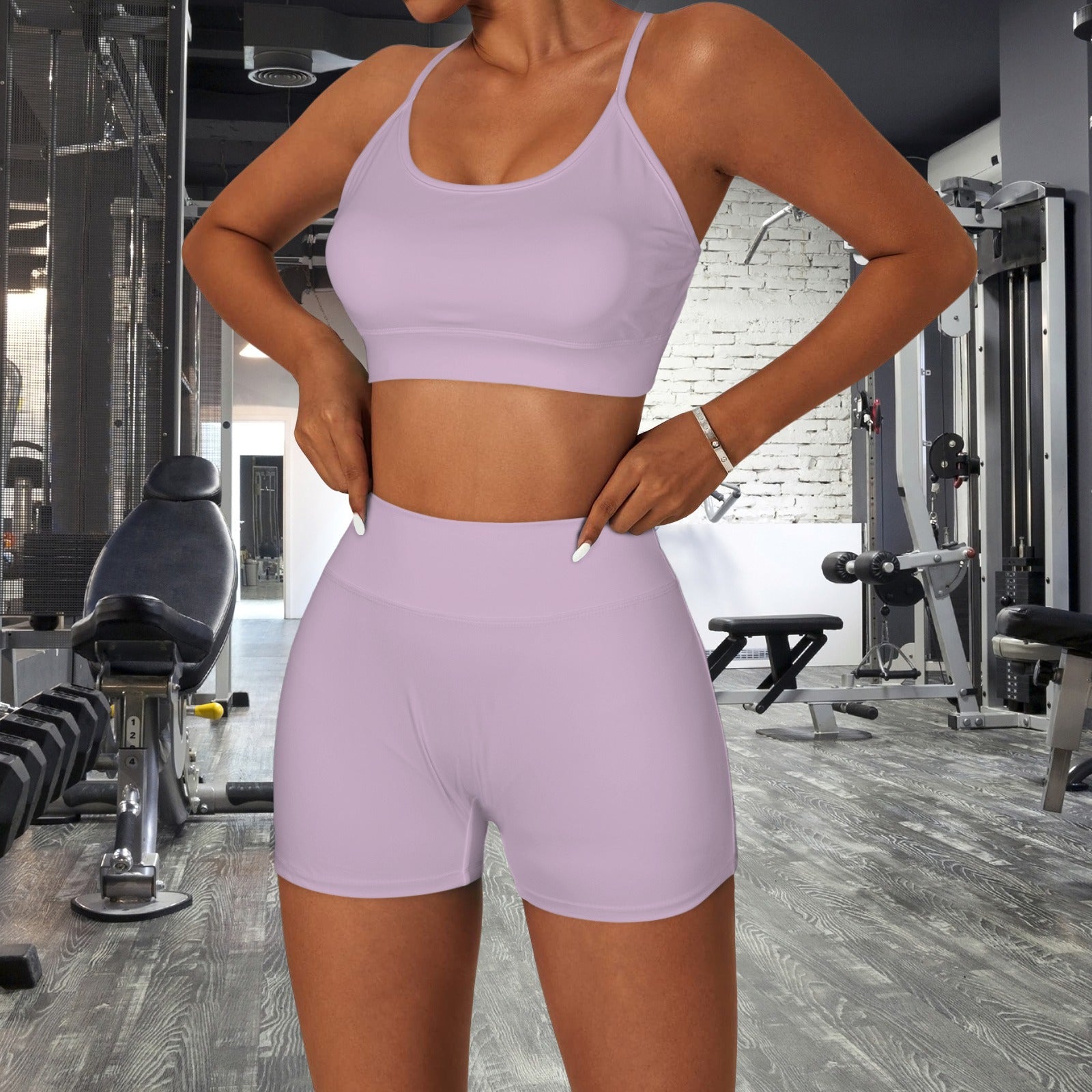 Women's Cross Back Yoga Short Set- Pale Mauve