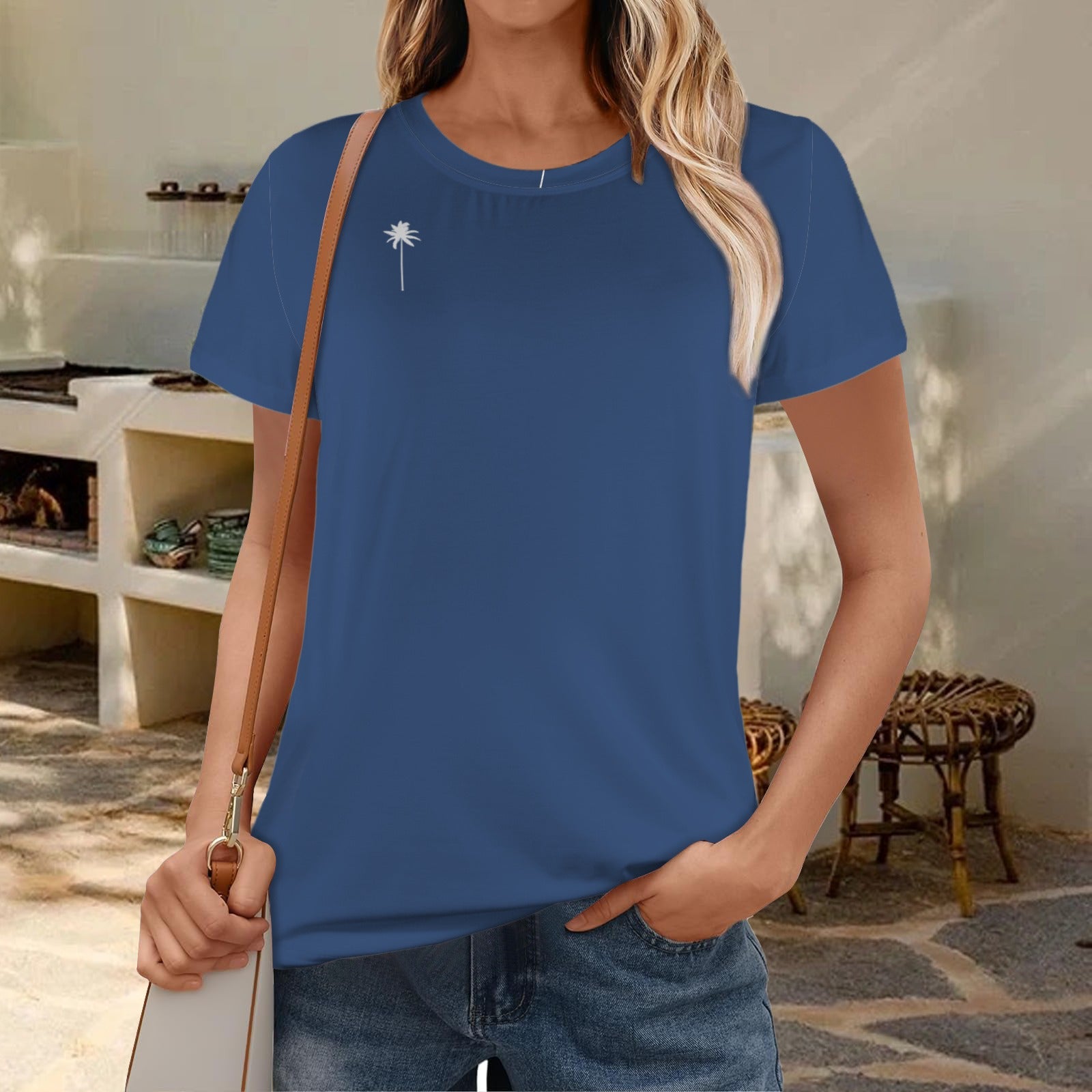 Palm Tree Strong Tee- Pacific Blu
