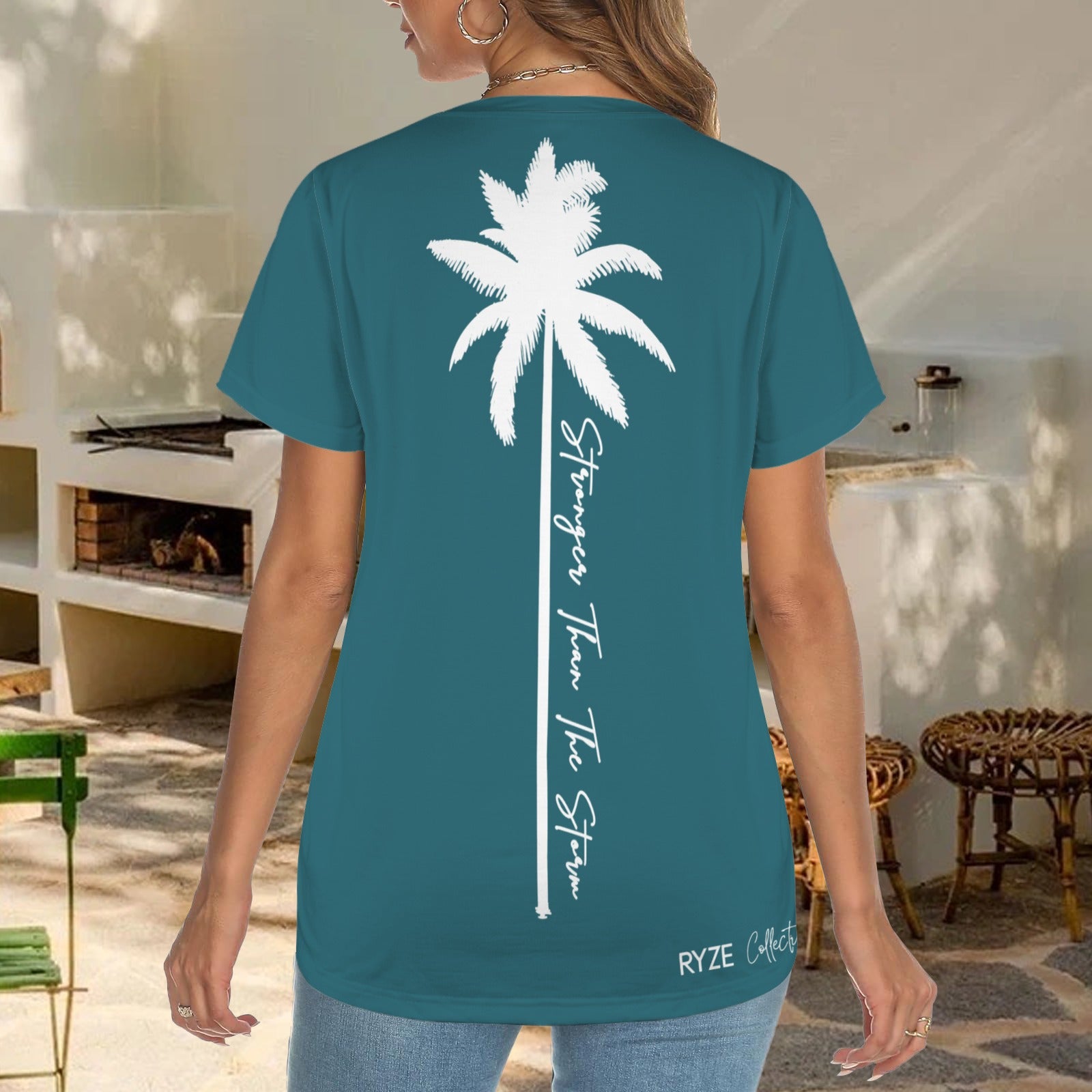 Palm Tree Strong Tee- Teal