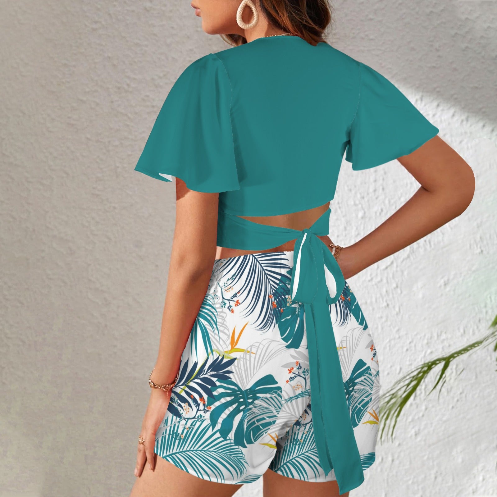 Tropical Twist Top  Short Set- Teal Tropics