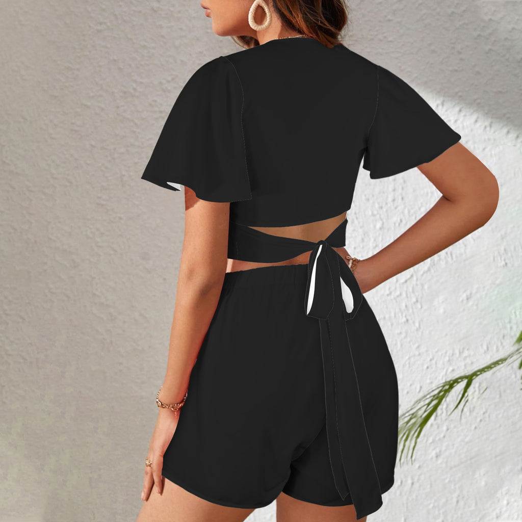 Cross Crop Top Set- Midnight