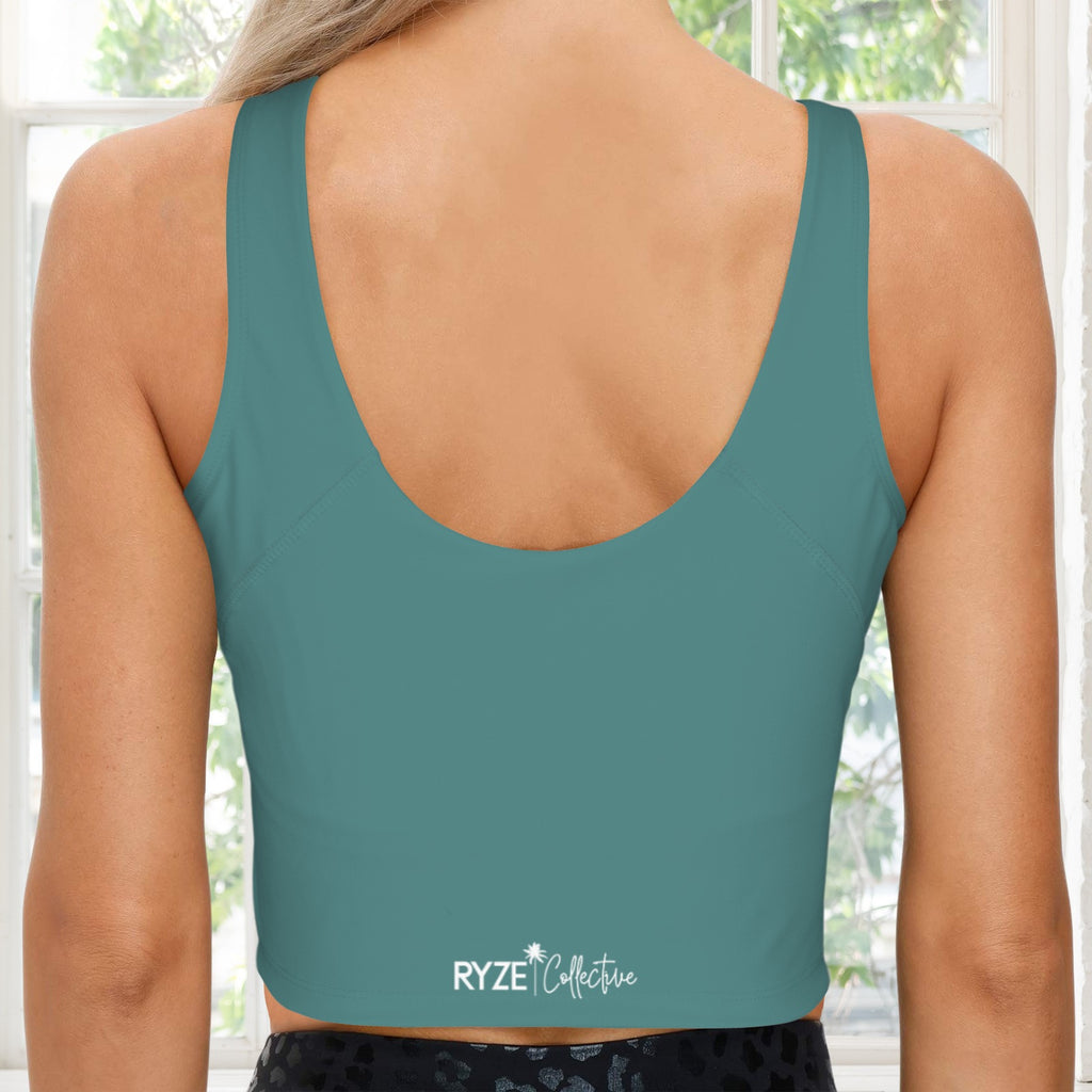 V Neck Scoop Crop Tank- Light Teal