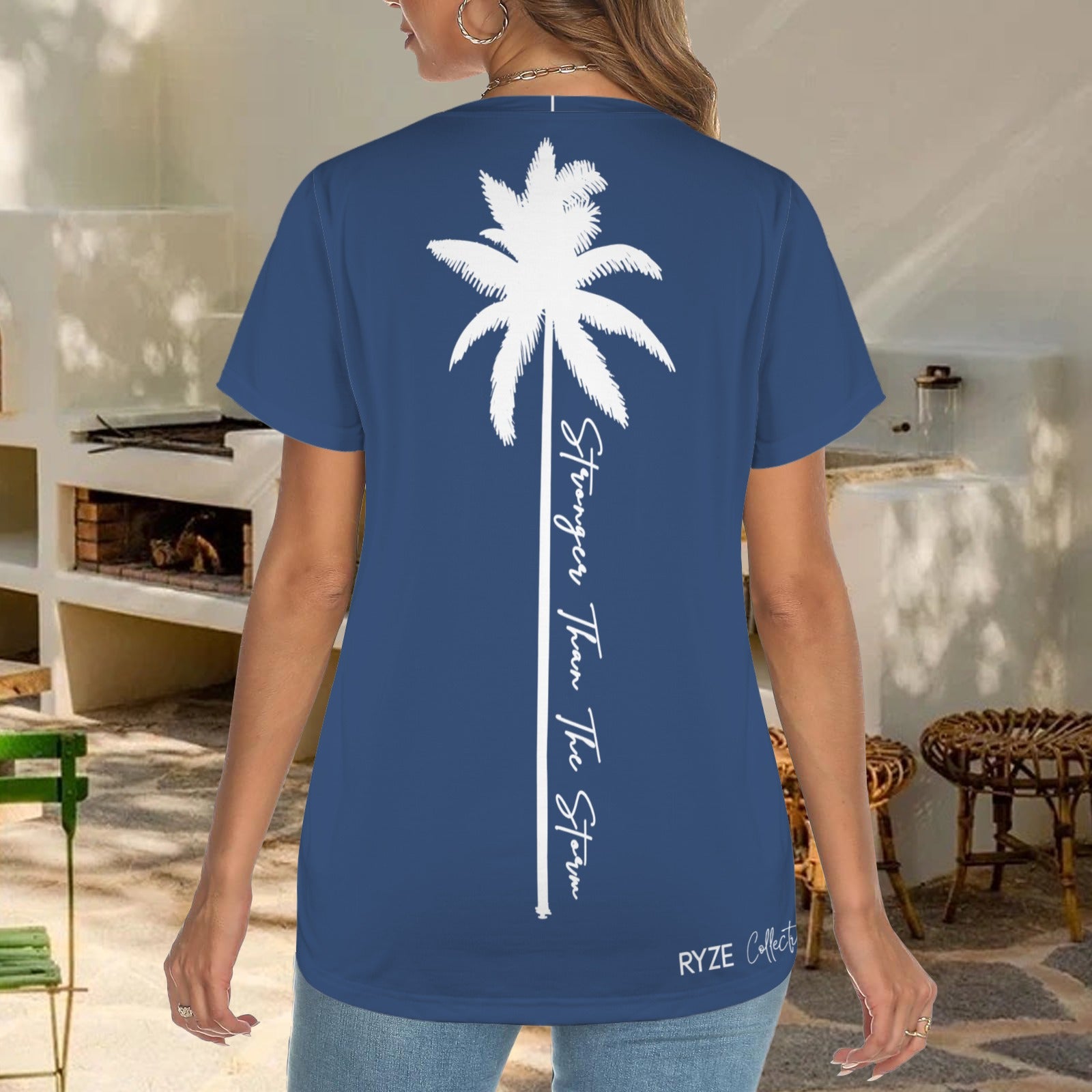 Palm Tree Strong Tee- Pacific Blu