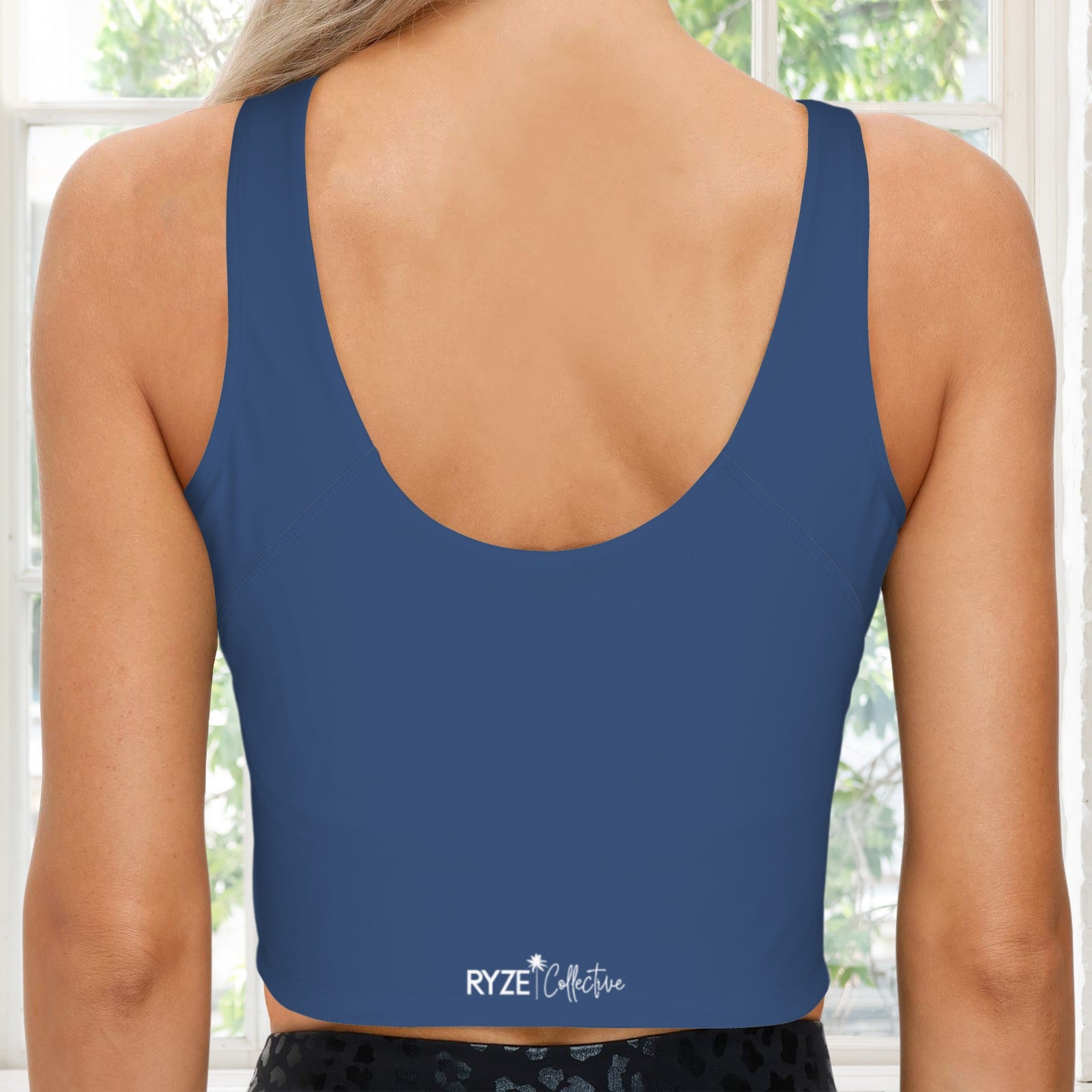 V Neck Scoop Crop Tank- Pacific Blu