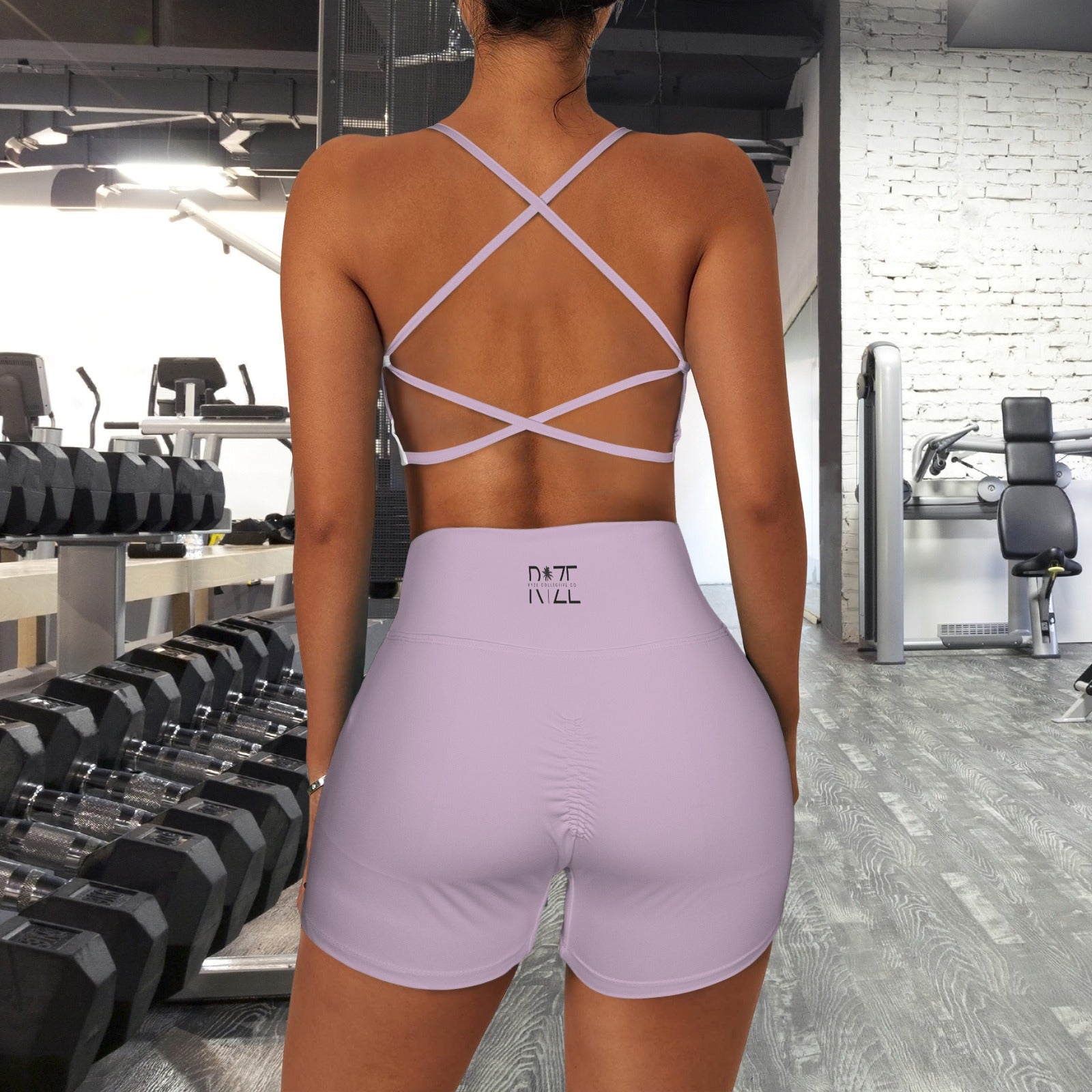 Women's Cross Back Yoga Short Set- Pale Mauve