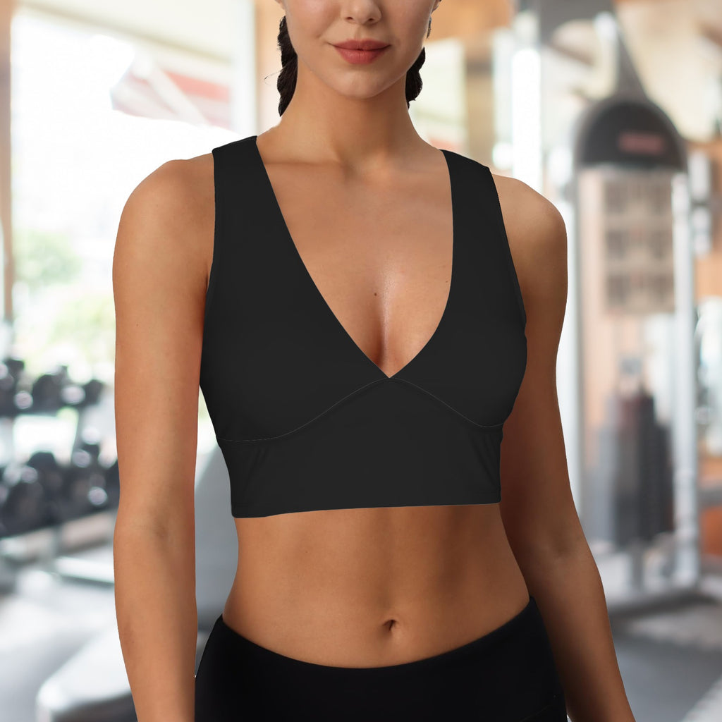 V Neck Sports Bra- Midnight