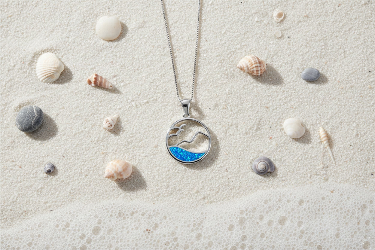 Blue Opal Ocean Pendant - Flat Lay