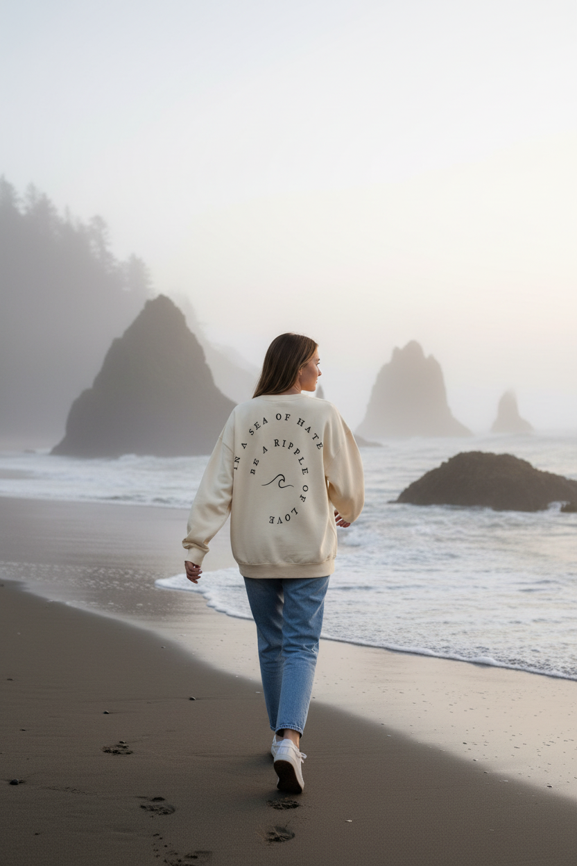 Cream Sweatshirt — Foggy Oregon Coast