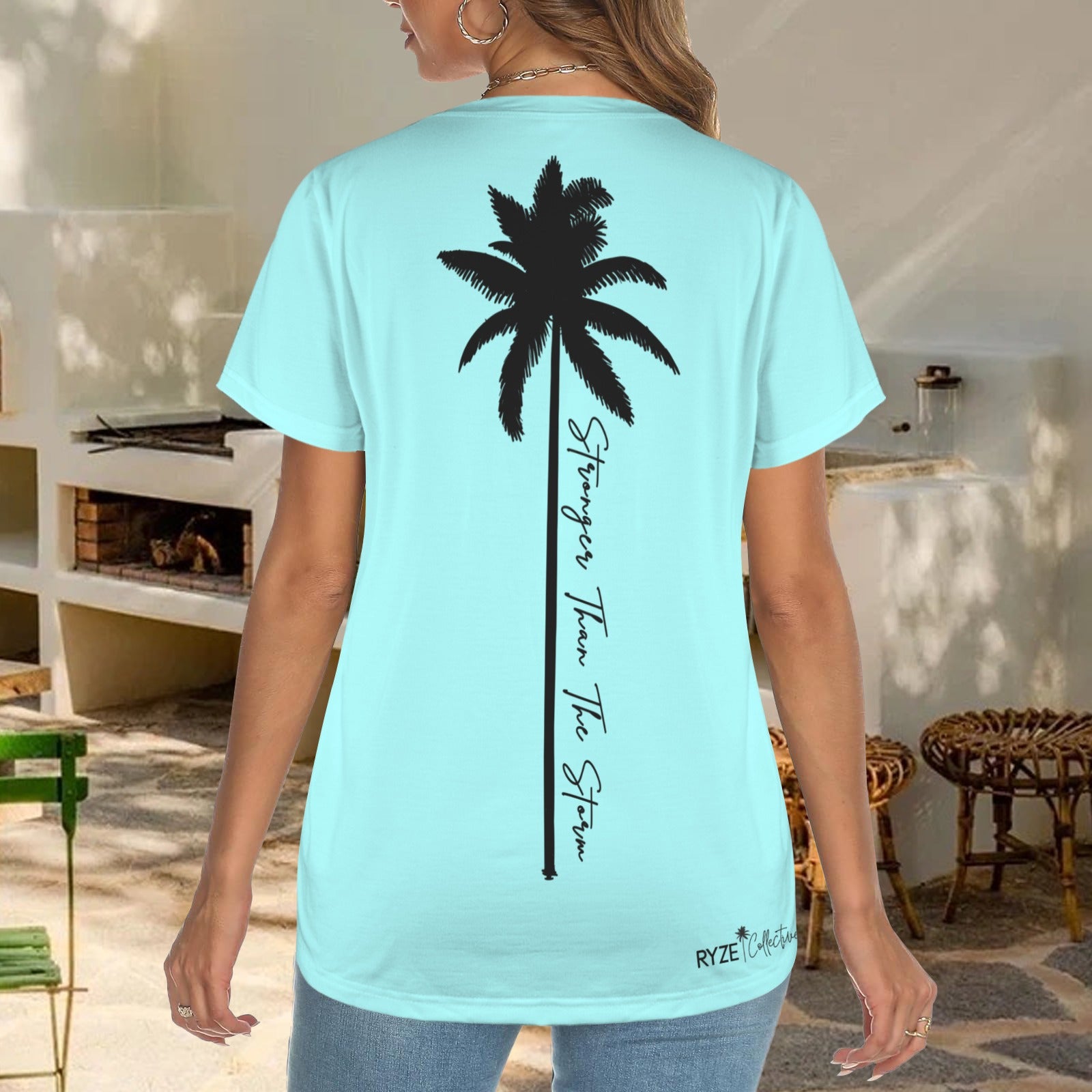 Palm Tree Strong Tee- Aqua