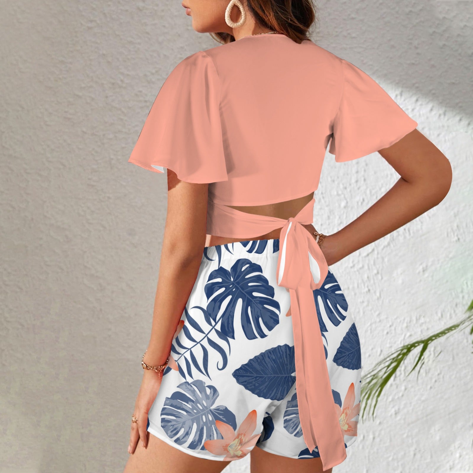 Cross Crop Top Set- Peachy