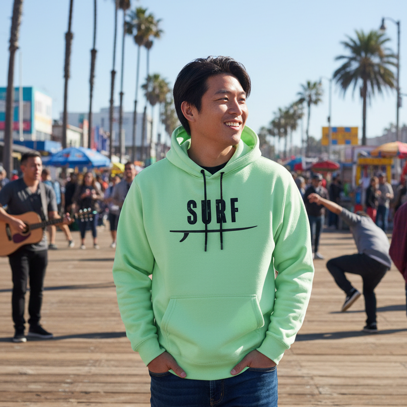 Light Green SURF Hoodie - Venice Beach Boardwalk