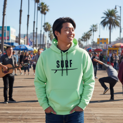 Light Green SURF Hoodie - Venice Beach Boardwalk