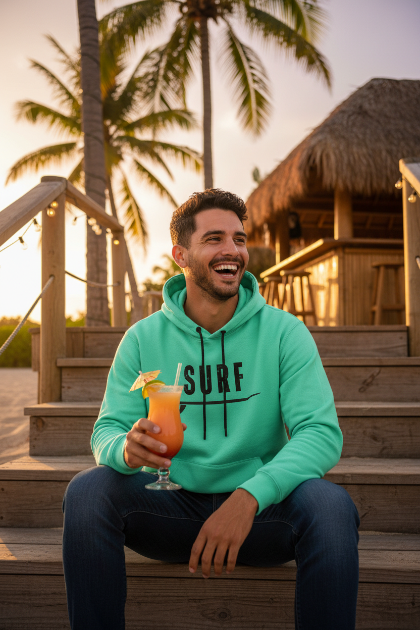 Mint Green SURF Hoodie - Tiki Bar Golden Hour