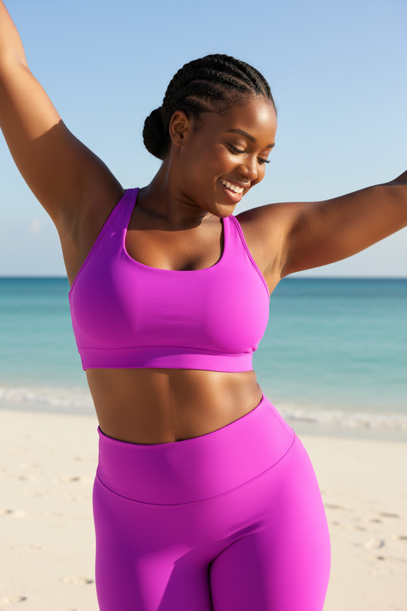Neon Fuchsia-Purple Sports Bra Set - White Sand Beach
