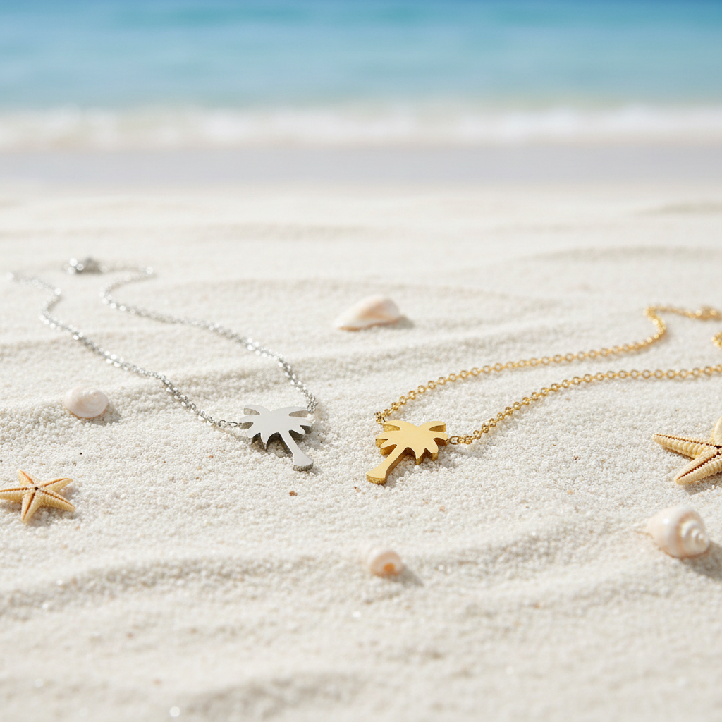 Palm Tree Necklace - Gold & Silver Flat Lay