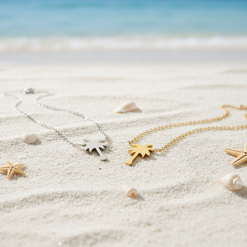 Palm Tree Necklace - Gold & Silver Flat Lay