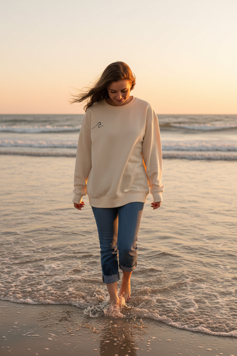 Sand — Barefoot in Ocean Tide at Sunset