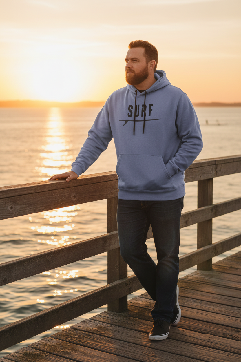 Slate Blue SURF Hoodie - Pier at Sunset