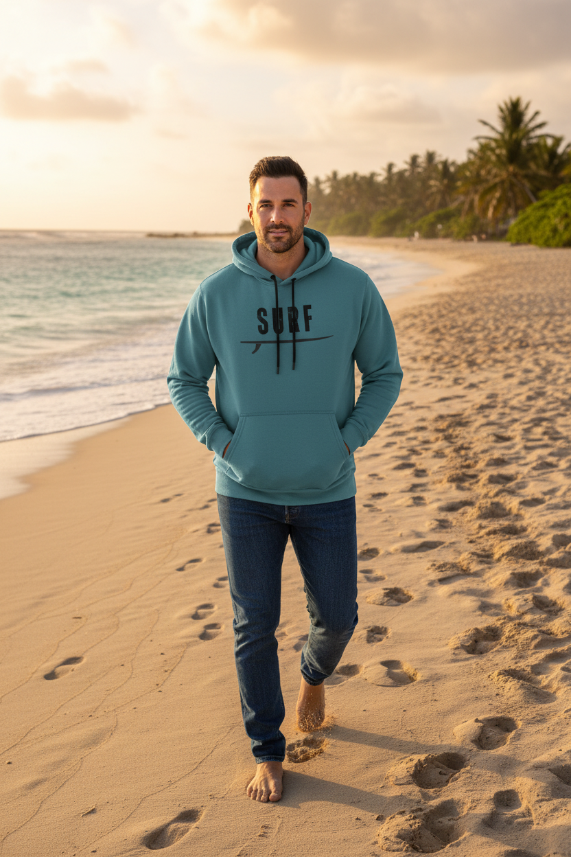 Steel Blue SURF Hoodie - Tropical Beach Walk