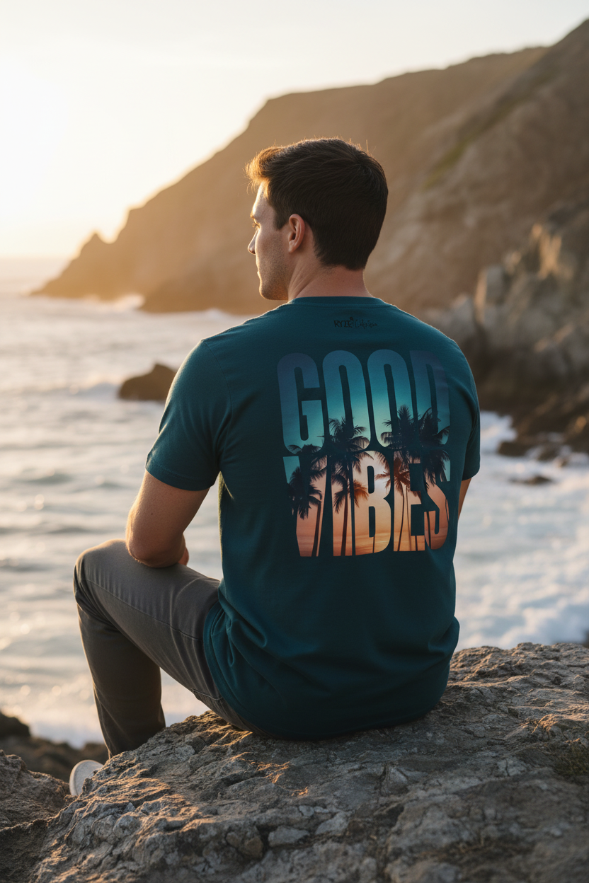 Teal Good Vibes Tee Back - Coastal Rocks