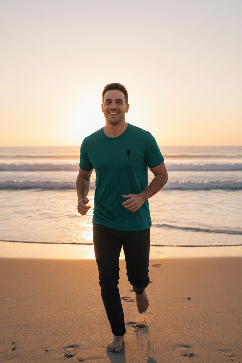 Teal Good Vibes Tee Front - Sunrise Jog