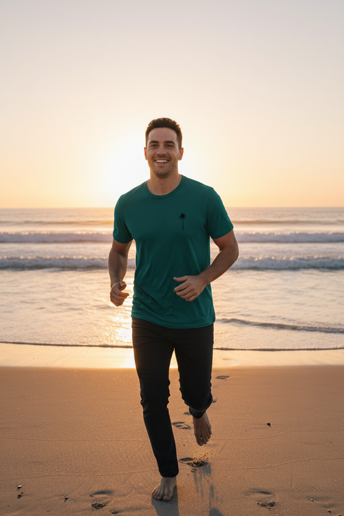 Teal Good Vibes Tee Front - Sunrise Jog
