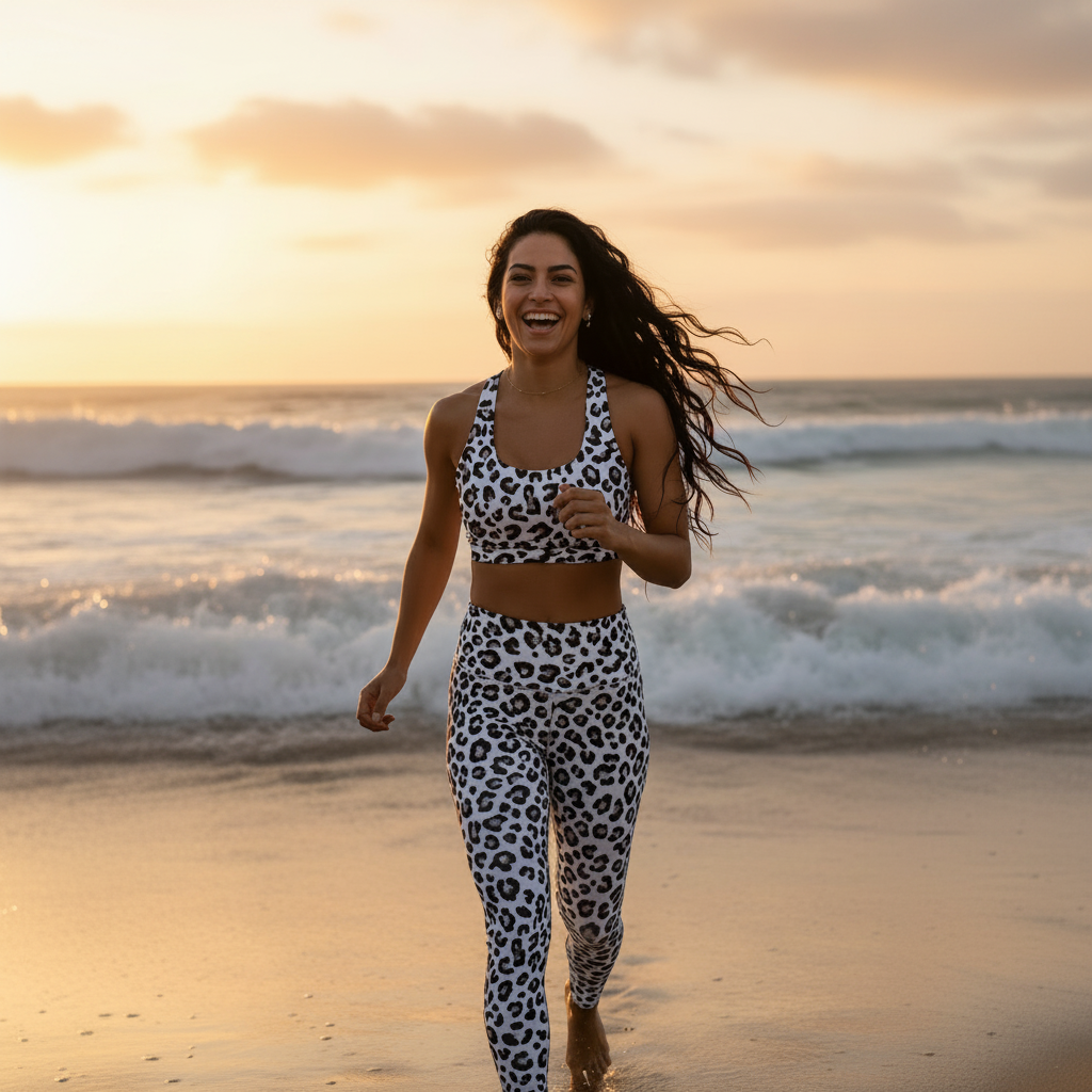 White Leopard Sports Bra - Beach Run
