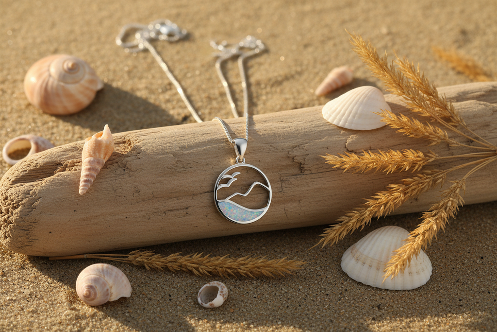 White Opal Ocean Pendant - Flat Lay