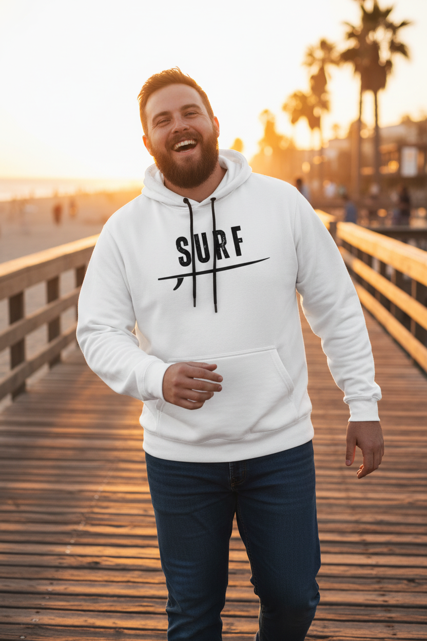 White SURF Hoodie - Beach Boardwalk